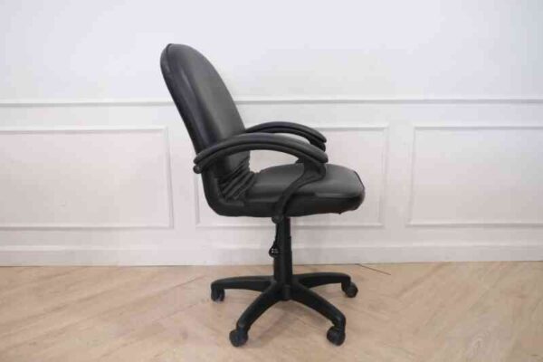 Chair, leather seat, curved backrest.