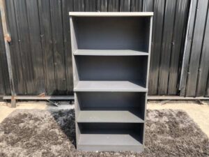 Document shelf, 4 shelves, wooden frame, gray color
