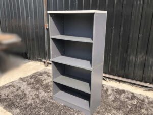 Document shelf, 4 shelves, wooden frame, gray color