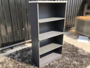 Document shelf, 4 shelves, wooden frame, gray color
