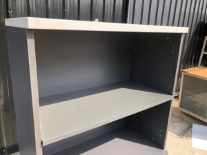 Document shelf, 4 shelves, wooden frame, gray color
