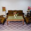 Stand up sofa table for living room 3+1+1+1 green fabric cushion, European work from Germany.