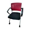 seminar chair office chair Mesh backrest, black fabric upholstery, foldable seat, has wheels.