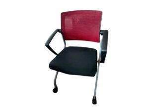 seminar chair office chair Mesh backrest, black fabric upholstery, foldable seat, has wheels.