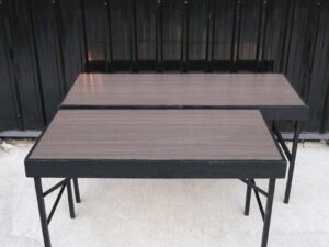 Folding table, wood top, steel legs