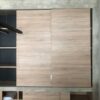 Built-in sliding door, wood pattern, minimalist style, maple color.