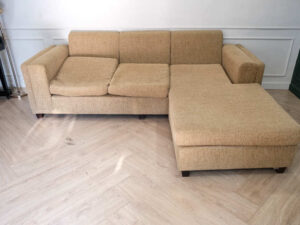L sofa corner sofa brown fabric cushion wooden frame black legs reclining sofa.