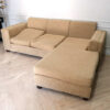 L sofa corner sofa brown fabric cushion wooden frame black legs reclining sofa.