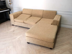 L sofa corner sofa brown fabric cushion wooden frame black legs reclining sofa.