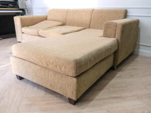 L sofa corner sofa brown fabric cushion wooden frame black legs reclining sofa.