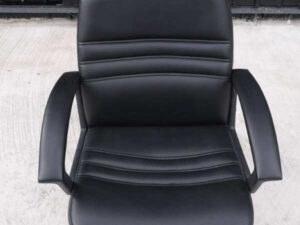 Office chair, black leather seat, leather covered arms, brand Mono.