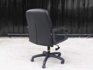 Office chair, black leather seat, leather covered arms, brand Mono.