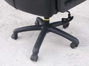 Office chair, black leather seat, leather covered arms, brand Mono.