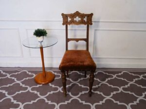 Dining chair, fabric upholstery, walnut color, European workmanship from Germany.