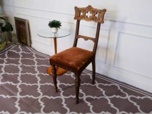 Dining chair, fabric upholstery, walnut color, European workmanship from Germany.