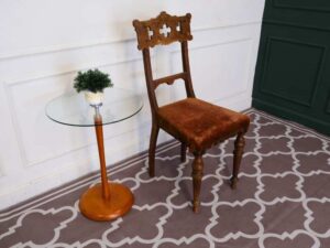 Dining chair, fabric upholstery, walnut color, European workmanship from Germany.