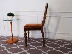 Dining chair, fabric upholstery, walnut color, European workmanship from Germany.