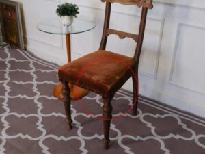 Dining chair, fabric upholstery, walnut color, European workmanship from Germany.