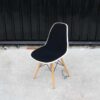 Black fabric upholstered chair, wooden legs, cafe chair, restaurant chair