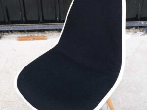 Black fabric upholstered chair, wooden legs, cafe chair, restaurant chair