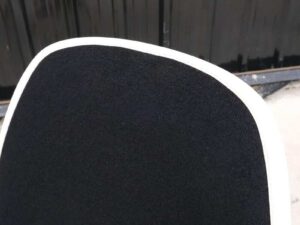 Black fabric upholstered chair, wooden legs, cafe chair, restaurant chair