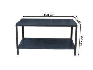 Multipurpose table with 2 levels, black wood pattern top. Black steel leg frame