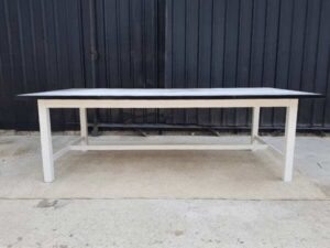 8-seat conference table, steel legs, wooden top, wood color