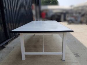8-seat conference table, steel legs, wooden top, wood color