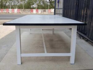 8-seat conference table, steel legs, wooden top, wood color
