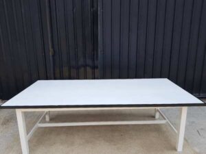 8-seat conference table, steel legs, wooden top, wood color