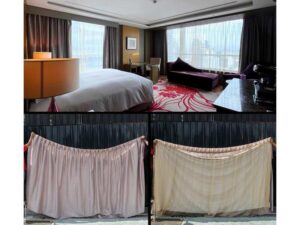 Set of curtains in the room, 3 layers, large blackout curtains, work from a 5 star hotel.