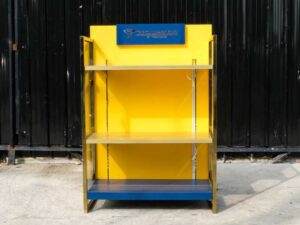 3-tiered product shelves, adjustable yellow-blue Gold stainless steel frame Attached to the side mirror