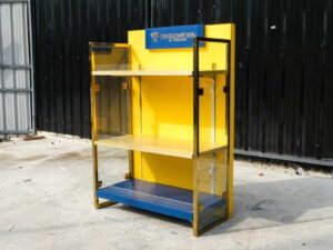 3-tiered product shelves, adjustable yellow-blue Gold stainless steel frame Attached to the side mirror