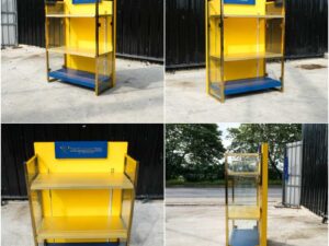 3-tiered product shelves, adjustable yellow-blue Gold stainless steel frame Attached to the side mirror