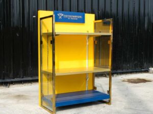 3-tiered product shelves, adjustable yellow-blue Gold stainless steel frame Attached to the side mirror