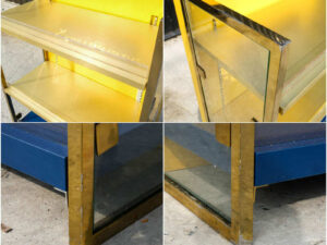 3-tiered product shelves, adjustable yellow-blue Gold stainless steel frame Attached to the side mirror