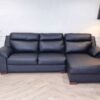 3 seat L sofa, leather seats, wooden frame, black.