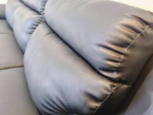 3 seat L sofa, leather seats, wooden frame, black.