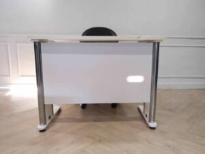 Desk computer steel frame wooden top white stable.