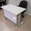 Desk computer steel frame wooden top white stable.