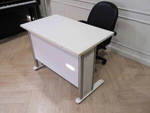 Desk computer steel frame wooden top white stable.
