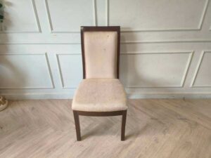 Elegant Wooden Dining Chair with Cream Upholstered Seat, Thai Floral Jacquard Fabric