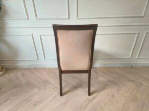 Elegant Wooden Dining Chair with Cream Upholstered Seat, Thai Floral Jacquard Fabric
