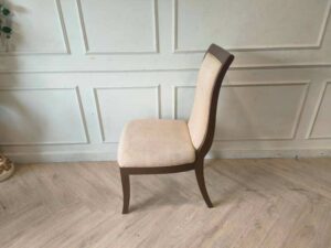 Elegant Wooden Dining Chair with Cream Upholstered Seat, Thai Floral Jacquard Fabric