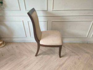 Elegant Wooden Dining Chair with Cream Upholstered Seat, Thai Floral Jacquard Fabric