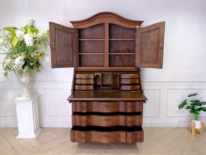 antique style bookcase Golden Oak wood color European work comes from Germany.