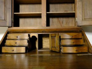 antique style bookcase Golden Oak wood color European work comes from Germany.