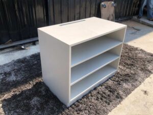 Document shelf, 3 shelves, wooden frame, light grey.