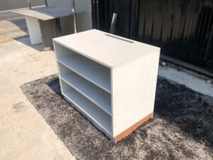 Document shelf, 3 shelves, wooden frame, light grey.