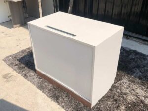 Document shelf, 3 shelves, wooden frame, light grey.